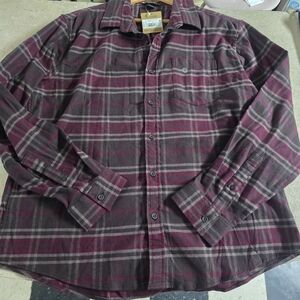 Eddie Bauer Burgundy and Gray Plaid Shirtdie Flannel Sz Xl New
